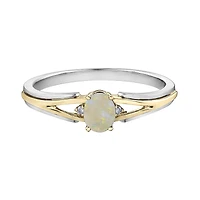 10K White & Yellow Gold Opal & 0.015CTW Diamond Ring