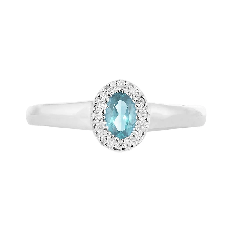 10K White Gold 0.05CTW Diamond and Blue Topaz Halo Ring