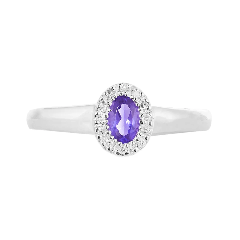 10K White Gold Amethyst & 0.05CTW Diamond Halo Ring
