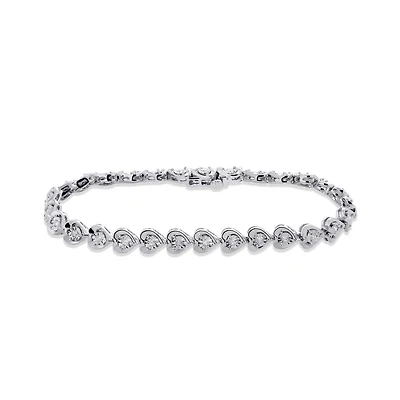 Sterling Silver 0.50CTW Diamond Heart Tennis Bracelet