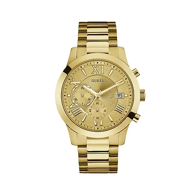 Guess Men's Brushed and Polished Gold Tone Steel Bracelet and Dial Watch