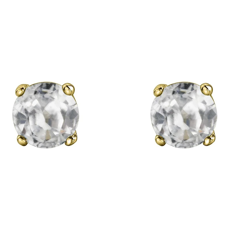 10K Yellow Gold White Topaz Stud Earrings