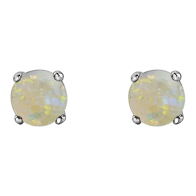 10K White Gold Opal Stud Earrings
