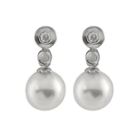 14K White Gold Round 7-7.5mm Chinese Akoya Pearl & Diamond Earrings