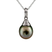 14K White Gold 9mm Tahitian Pearl Pendant