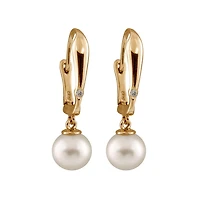 14K White Gold 8-8.5mm Round Freshwater Pearl & Diamond Earrings