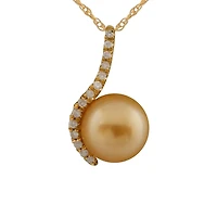 14K Yellow Gold 10mm Golden South Sea Pearl & Diamond Pendant