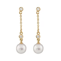 14K Yellow Gold 7-8mm Akoya Pearl & Diamond Earrings