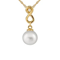 14K Yellow Gold 8-8.5mm White Freshwater Pearl & Diamond Pendant