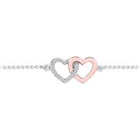 Sterling Silver 10K Rose Gold Diamond Heart Bracelet