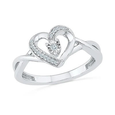 Sterling Silver Diamond Heart Ring