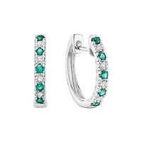 10K White Gold Emerald and 0.04CTW Diamond Earrings