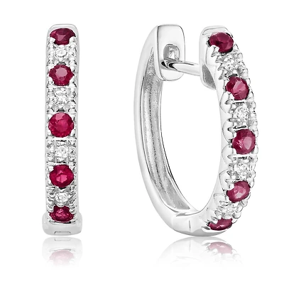 10K White Gold 0.04CTW Diamond and Ruby Earrings
