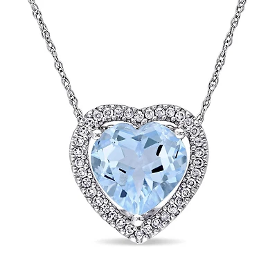 Julianna B 10K White Gold Diamond & Blue Topaz Pendant with Chain