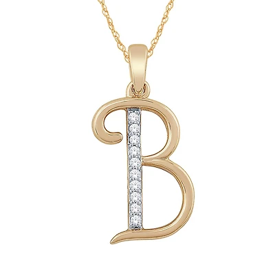 10K Yellow Gold Diamond Initial " B" Pendant