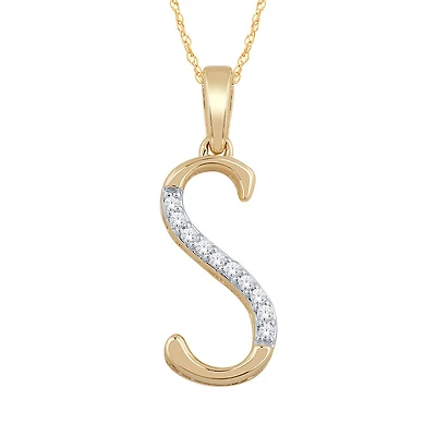 10K Yellow Gold Diamond Initial " S" Pendant