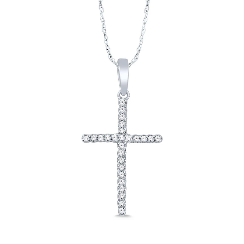 10K White Gold 0.05CTW Diamond Cross Necklace