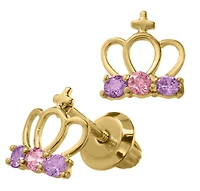 14K Yellow Gold Cubic Zirconia Earrings with 14K Gold Filled Fluted Bell Backs