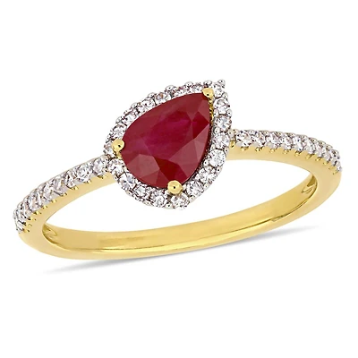Julianna B 14K Yellow Gold 0.20CTW Diamond & Ruby Ring
