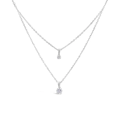 Sterling Silver 19" Cubic Zirconia Solitaire Layered Necklace