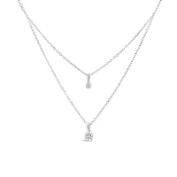 Sterling Silver 19" Cubic Zirconia Solitaire Layered Necklace