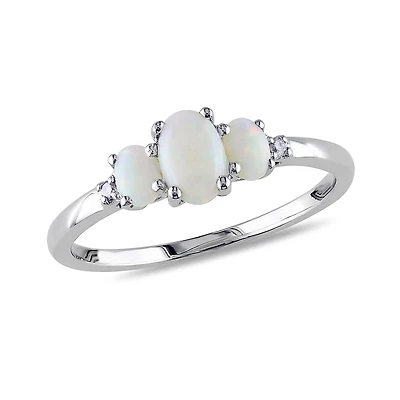 Julianna B 10K White Gold 0.02CTW Diamond & Opal 3 Stone Ring