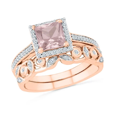 10K Rose Gold Morganite & Diamond Bridal Set