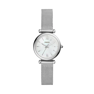 Fossil Women's Carlie Mini Silver Tone Stainless Steel Mesh Watch