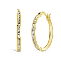 10K Yellow Gold 15mm Cubic Zirconia Hoop Earrings