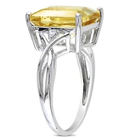 Julianna B Sterling Silver Emerald Cut Citrine & White Topaz Fashion Ring