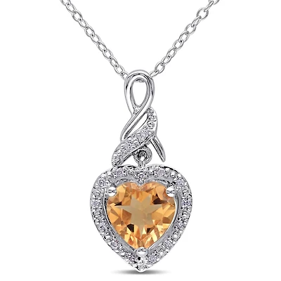 Julianna B Sterling Silver Citrine & Diamond Heart Twist Pendant with Chain