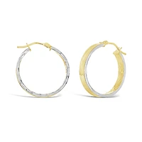 10K Yellow and White Gold Diamond Cut Inside Out Hoops