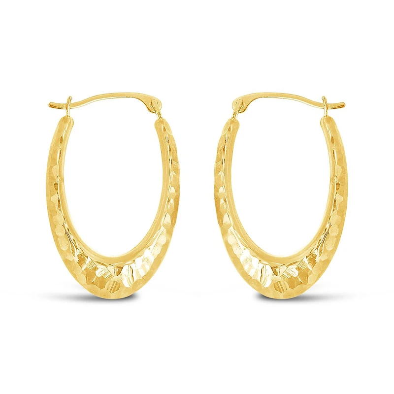 10K Yellow and White Gold Diamond Cut Oval Creole Hoops