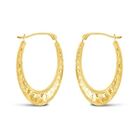 10K Yellow and White Gold Diamond Cut Oval Creole Hoops