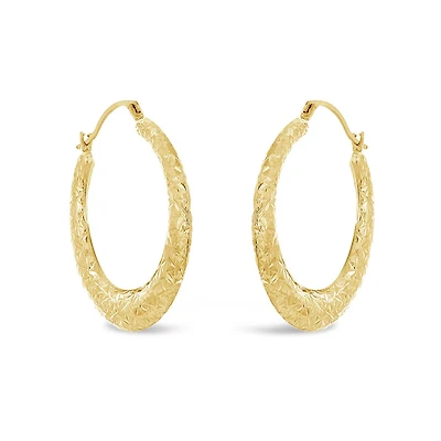 10K Yellow Gold Diamond Cut Round Hoops