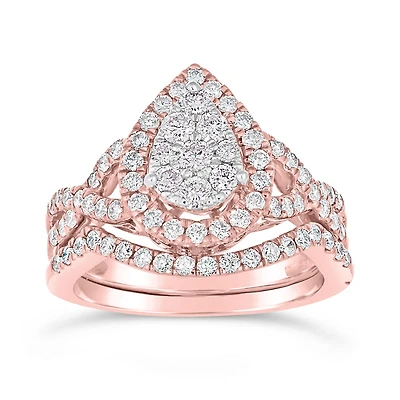 10K Rose Gold 1.00CTW Pear Shaped Bridal Set