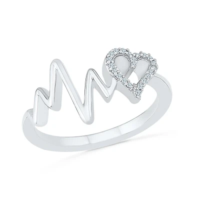 Sterling Silver Diamond Heartbeat Ring