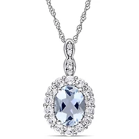 Julianna B 14K White Gold Aquamarine White Topaz & Diamond Pendant with Chain