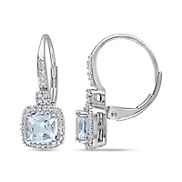 Julianna B 10K White Gold Aquamarine & 0.20CTW Diamond Halo Earrings