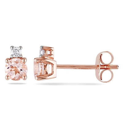 Julianna B 10K Rose Gold Morganite & Diamond Stud Earrings