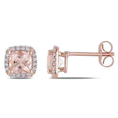 Julianna B 10K Rose Gold Cushion Cut Morganite & 0.10CTW Diamond Halo Earrings