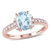 Julianna B Sterling Silver Oval Cut Aquamarine & Diamond Ring