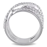 Julianna B Sterling Silver White Topaz Crossover Split Shank Ring