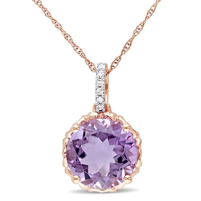 Julianna B 10K Rose Gold Amethyst & Diamond Fashion Pendant