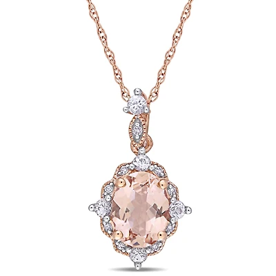 Julianna B 10K Rose Gold Morganite White Sapphire & Diamond Accent Drop Pendant