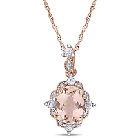Julianna B 10K Rose Gold Morganite White Sapphire & Diamond Accent Drop Pendant