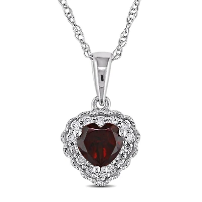 Julianna B 10K White Gold Garnet & Diamond Pendant with Chain