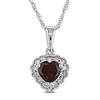 Julianna B 10K White Gold Garnet & Diamond Pendant with Chain