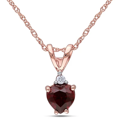 Julianna B 10K Rose Gold Garnet & Diamond Heart Pendant with Chain