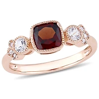 Julianna B 10K Rose Gold Garnet White Topaz & 0.03CTW Diamond Fashion Ring